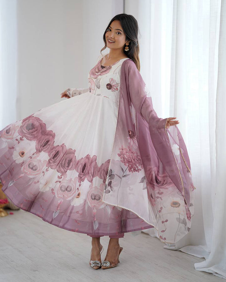 Onion Pink Color Organza Silk Three Piece Anarkali Suit