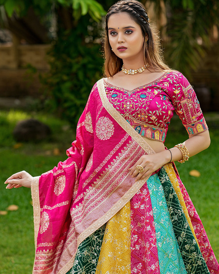 Multi Color Satin Silk Sequence Embroidery Lehenga Choli