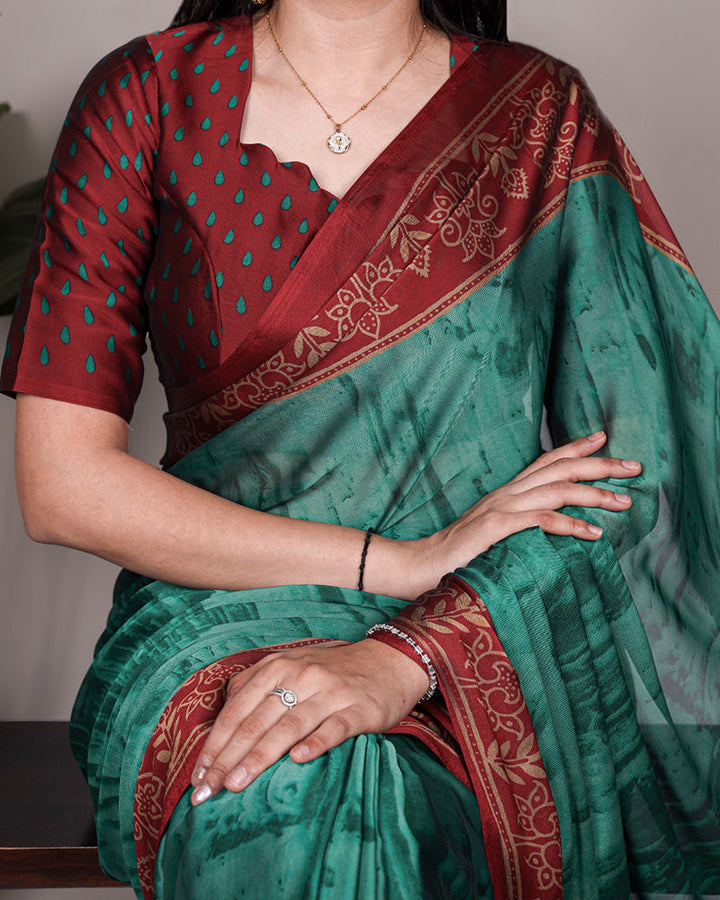 Teal Green Color Rangoli Silk Printed Saree
