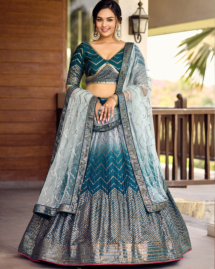 Blue Color Chinon Sequence Embroidered Lehenga Choli