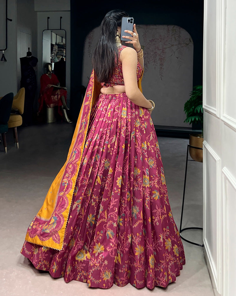 Pink Color Tasar Silk Foil Printed Lehenga Choli