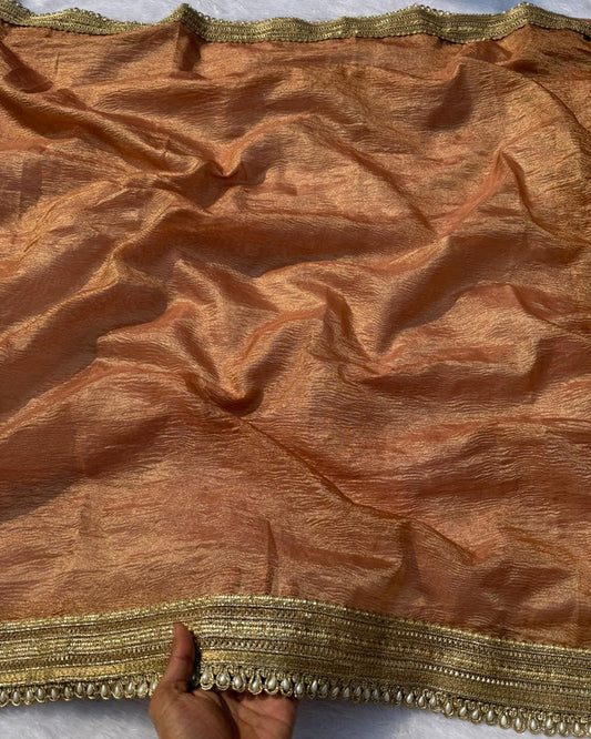 Premium Orange Color Tissue Crush Saree