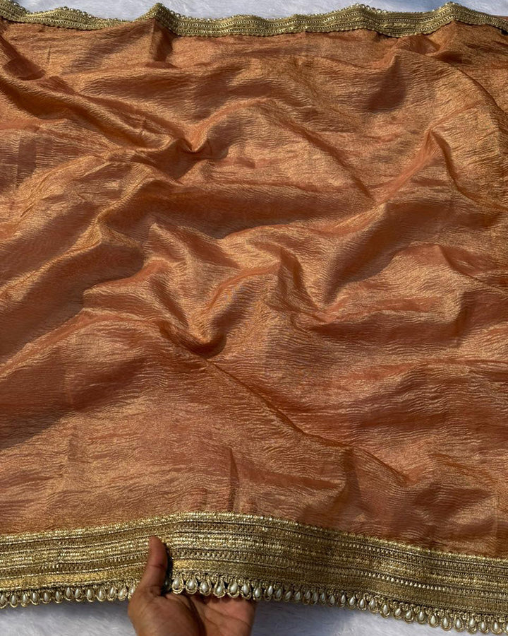 Premium Orange Color Tissue Crush Saree