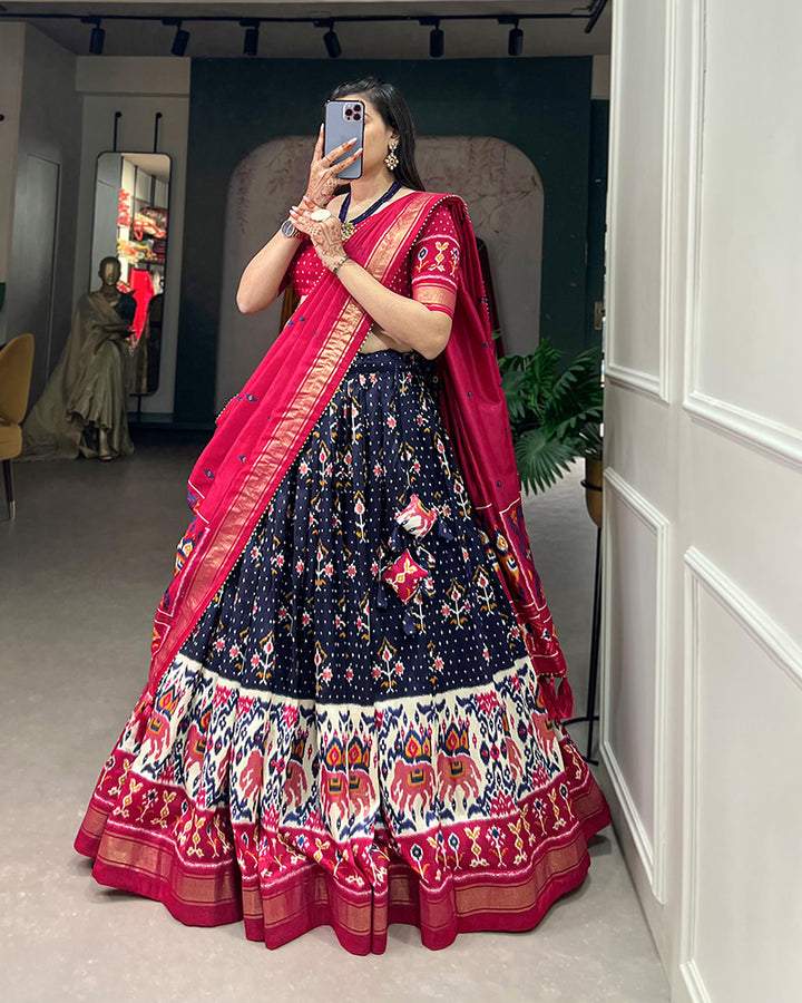 Navy Blue Color Tussar Silk Designer Lehenga Choli