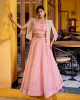 Peach Pink Color Allnene Crush Embroidered Lehenga Choli