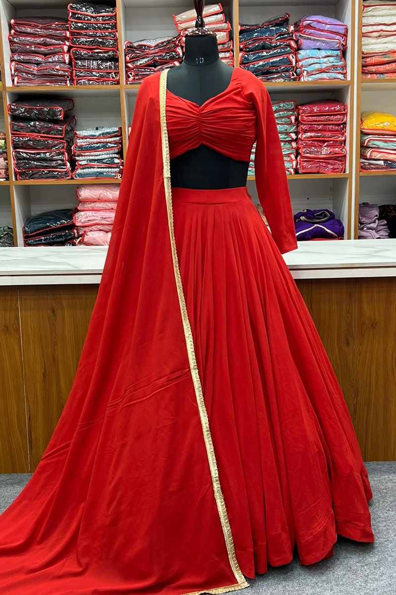 Full Flairy Full Stitched Red Designer Georgette Lehenga Choli