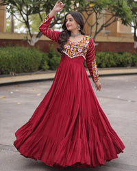 Two Color Rayon With Mukesh work Navratri Gown