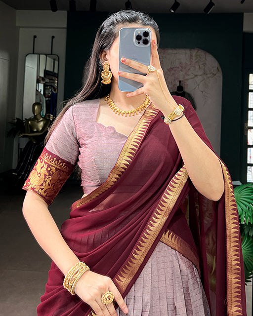 Smoky Luvender Color Poly Cotton Chex Half Saree