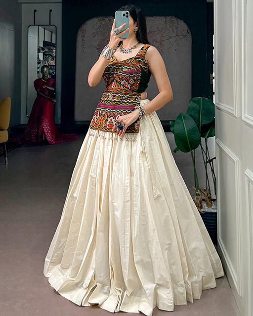 Off White Color Kora Cotton Navratri Lehenga Choli