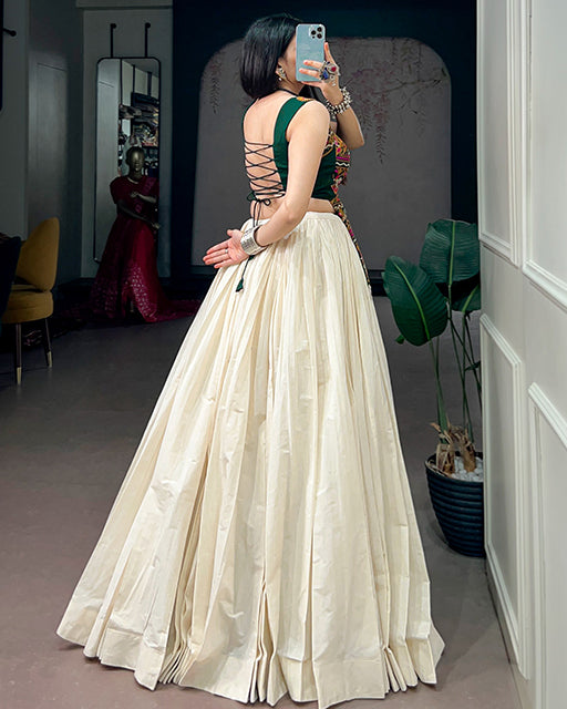 Off White Color Kora Cotton Navratri Lehenga Choli