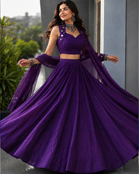 Three Color Cotton With  Mirror Work Navratri Lehenga Set