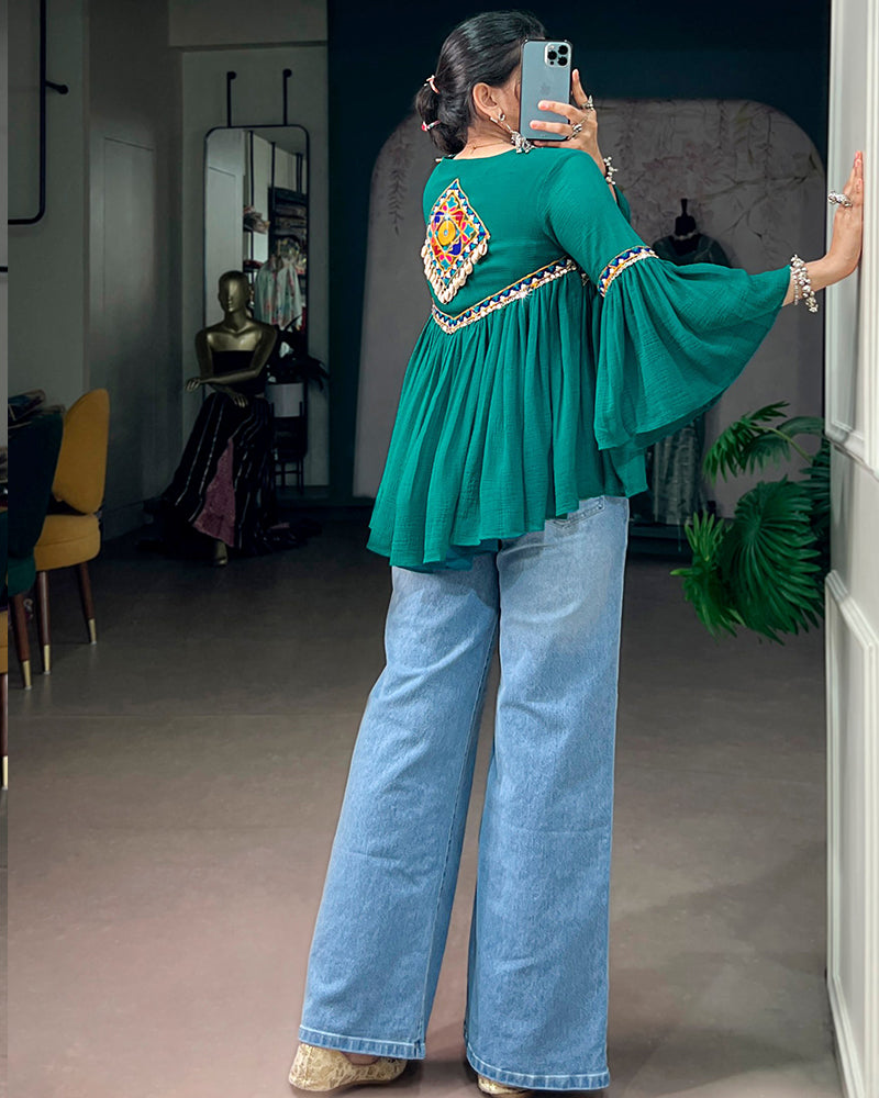Teal Green Color Lightweight Navratri Tunic