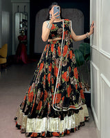 Orange Color Floral Print  Georgette Navratri  Lehenga Choli