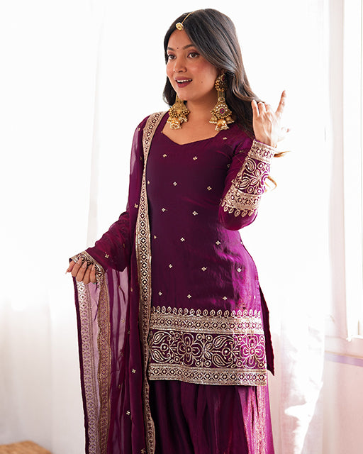 Wine Color Fendi Silk Embroidered Suit