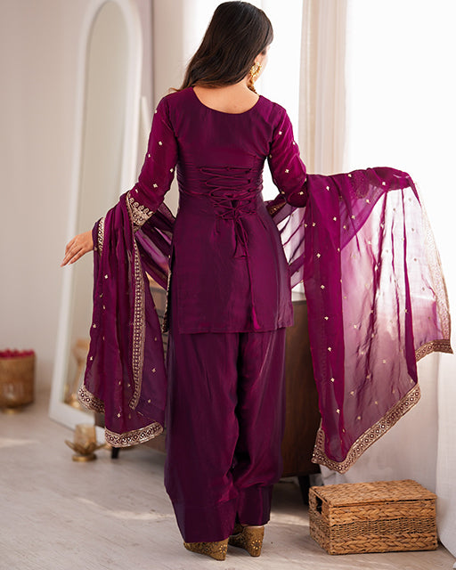Wine Color Fendi Silk Embroidered Suit