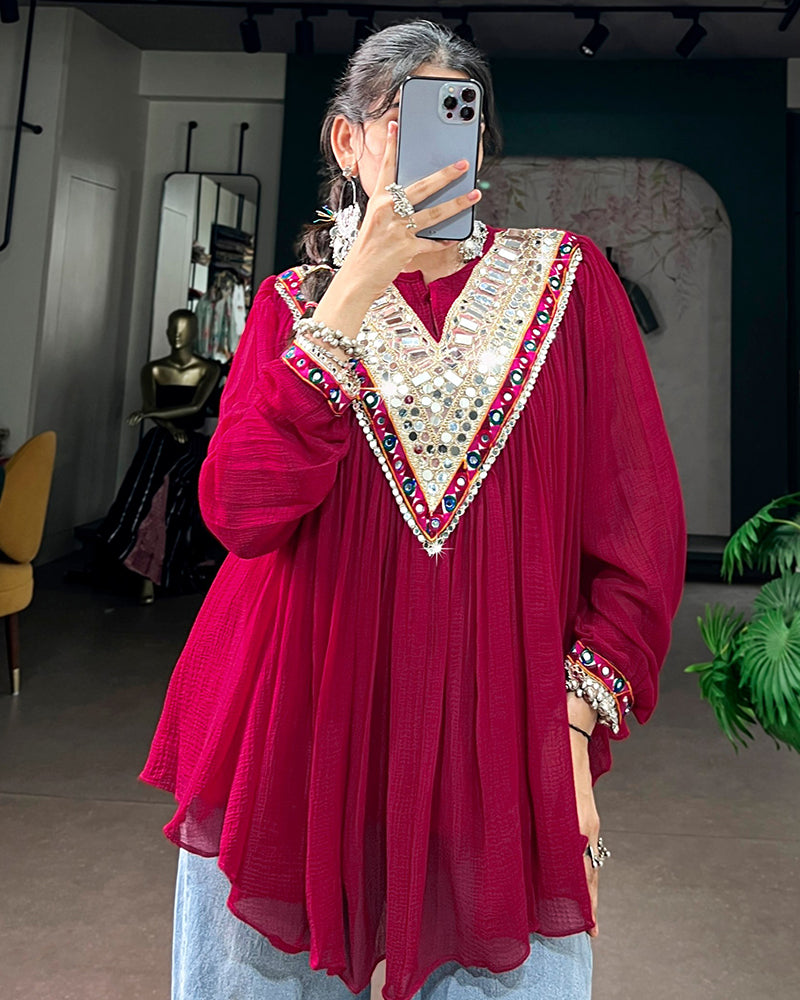Rani Pink Color Lightweight Navratri Tunic