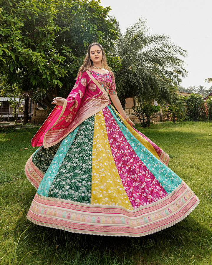Multi Color Satin Silk Sequence Embroidery Lehenga Choli