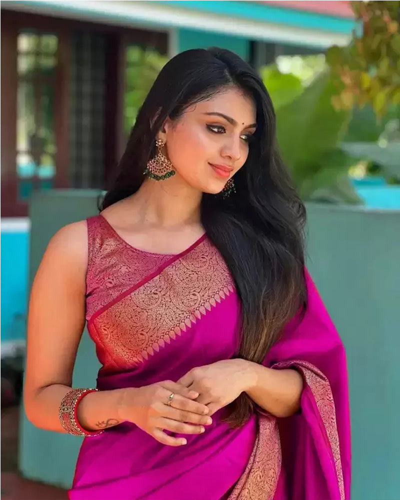 Designer Rani Pink Color Banarasi Silk Saree