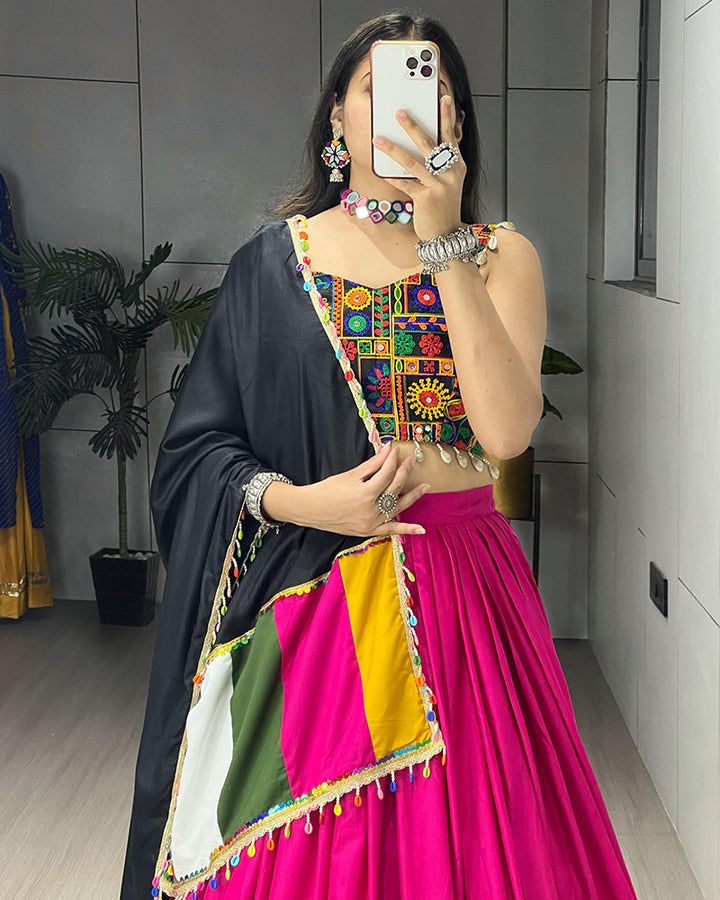 8 Multi Color Designer Pure Rayon Cotton Gamthi Work Navratri Lehenga Choli