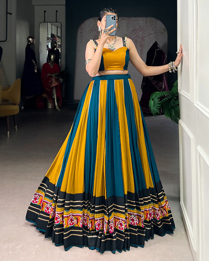 Mustard Color Rayon Gamthi Work Navratri Lehenga Choli (Copy