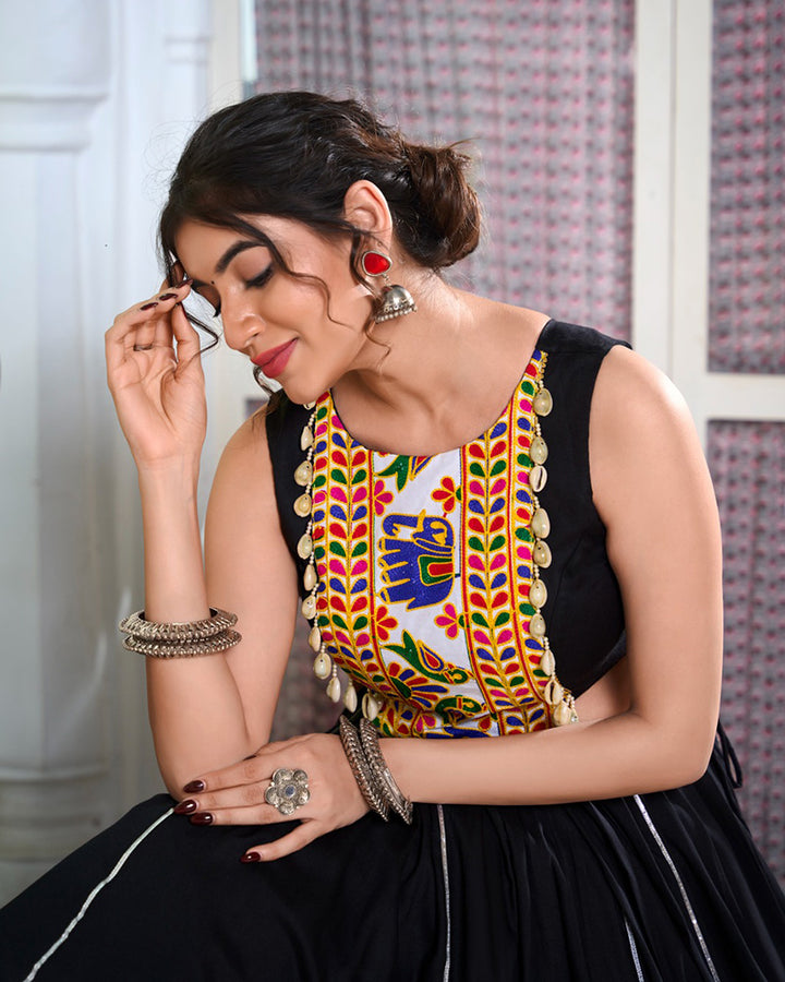 Black Color Rayon Navratri Lehenga Choli