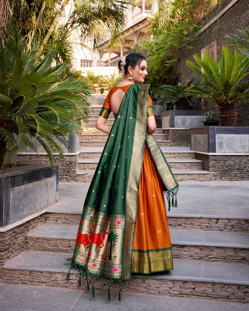 Designer Orange Color Jacquard Silk Lehenga Choli