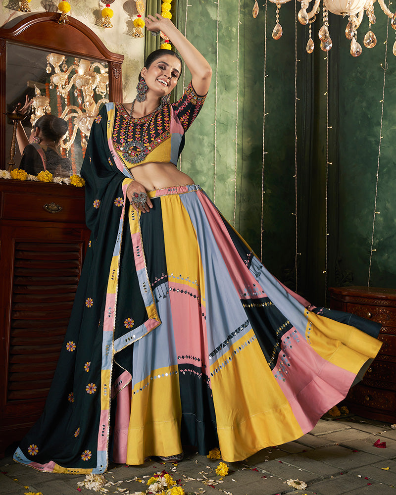 Multi Color Maslin cotton Fully Stitched Navratri Lehenga Choli