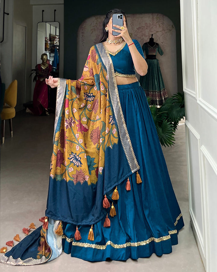 Firozi Color Chinon Silk lehenga Choli