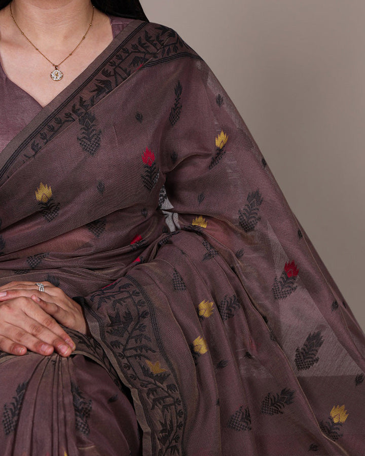 Onion Color Thread Weaving Poly Cotton Saree