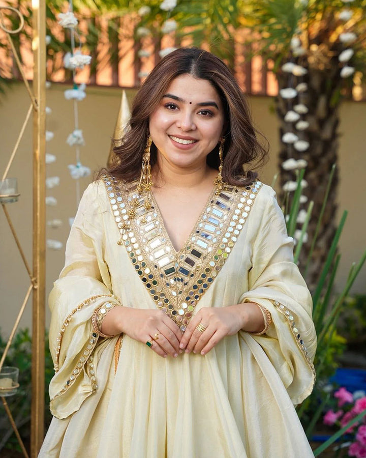 Off White Color Viscose Cosmos Plazzo Suit