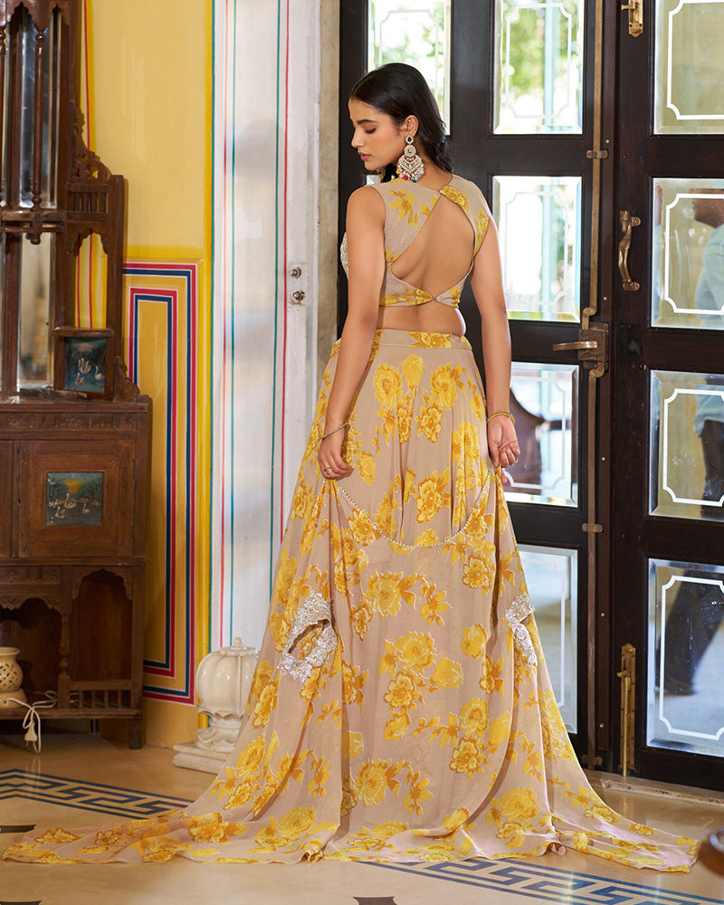 Mustard Color Georgette Embroidered Lehenga Choli