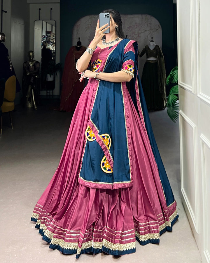 Charming Pink and Navy Blue Silk Crape Lehenga Choli With Traditional Touch