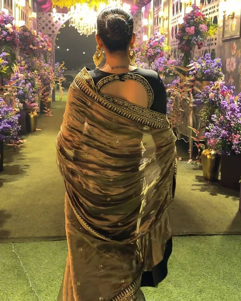 Grey Color Soft Twil Net Embroidered Saree