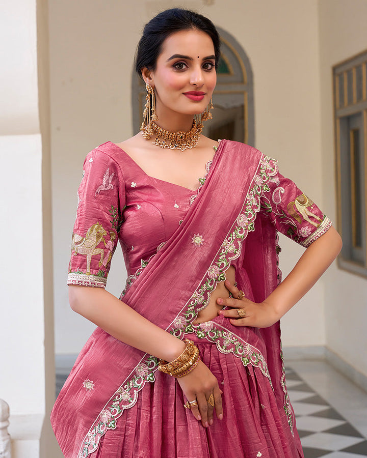 Pink Color Gold Crush Embroidered Lehenga Choli