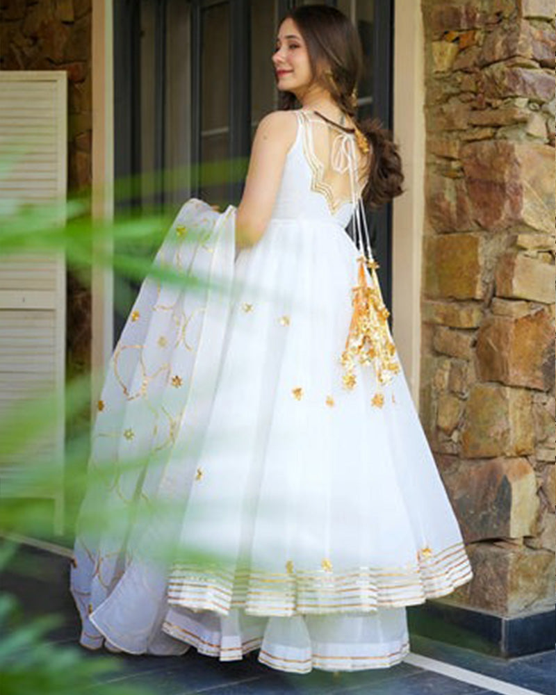 White Color Faux Georgette Embroidered Sharara Suit