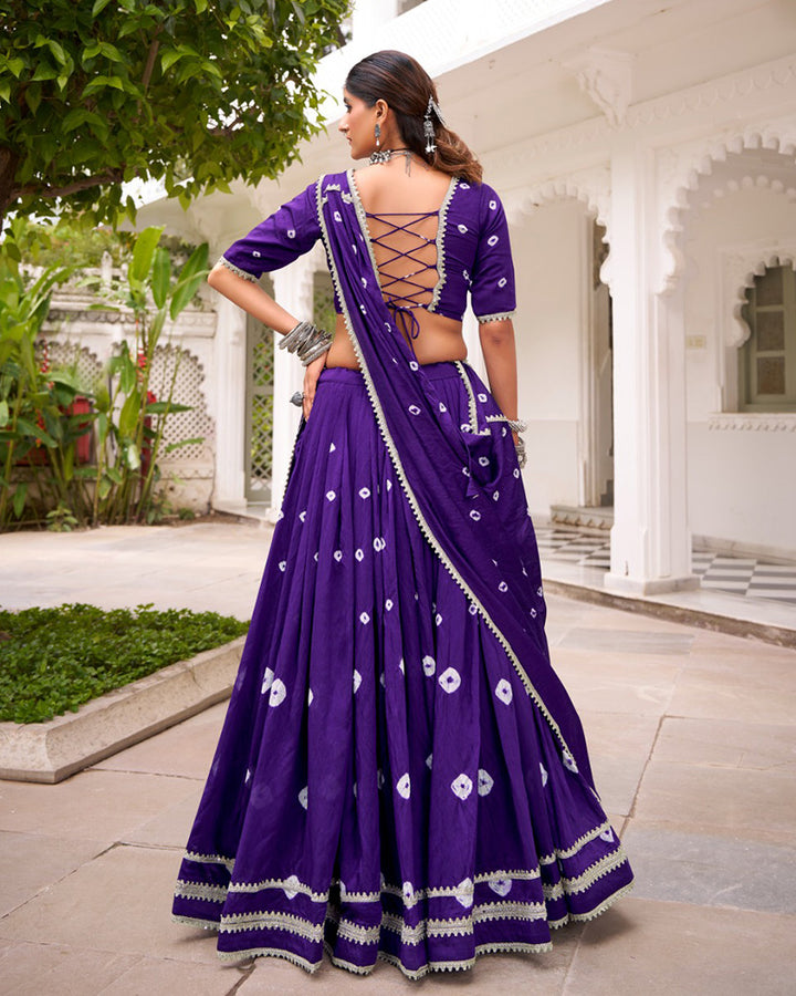 Purple Color Pure Chanderi Bandhej Print Lehenga Choli