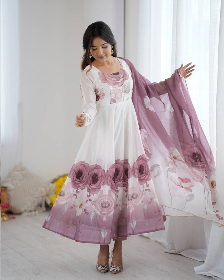Onion Pink Color Organza Silk Three Piece Anarkali Suit
