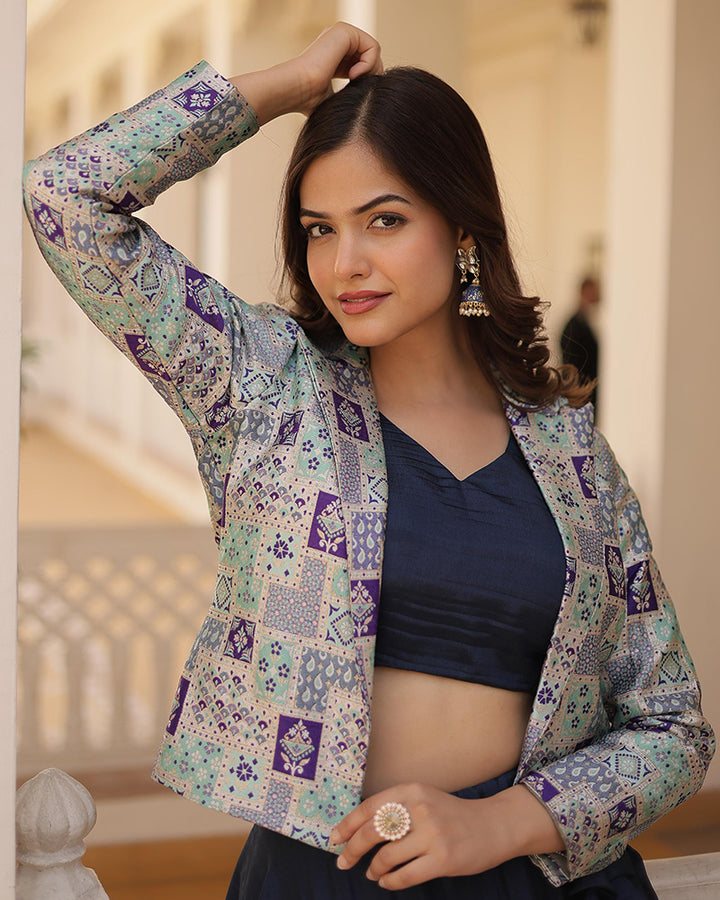 Navy Blue Color Pure Chinon Wedding Lehenga Choli