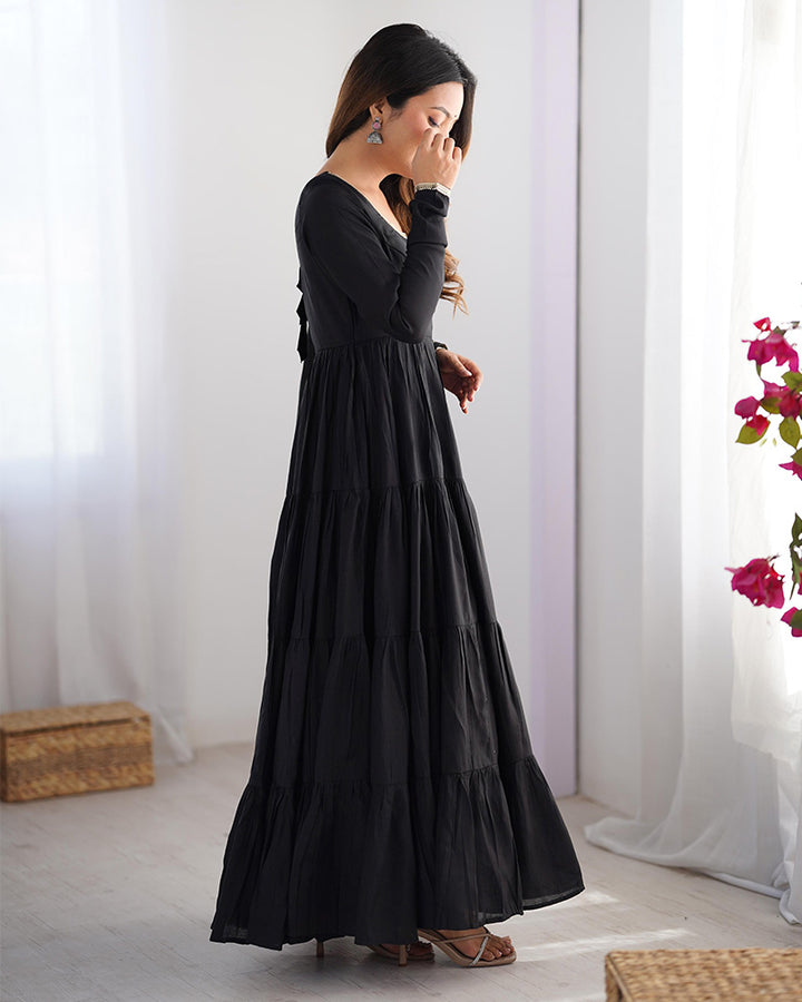 Black Color Chanderi Silk Layer Style Anarkali Suit