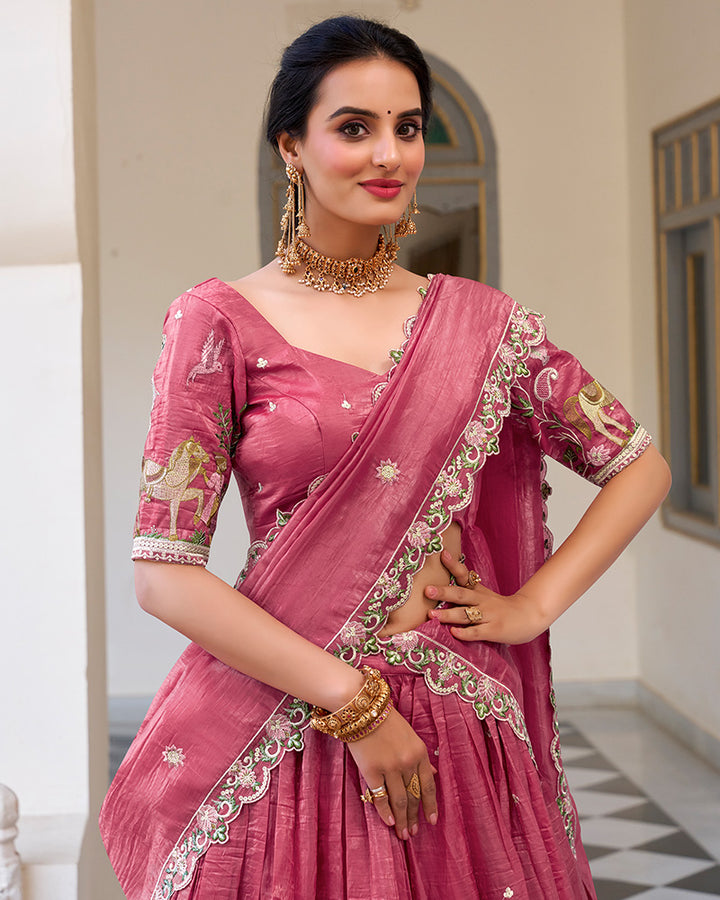Designer Pink Color Gold Crush Sequence Embroidered Work Lehenga Choli