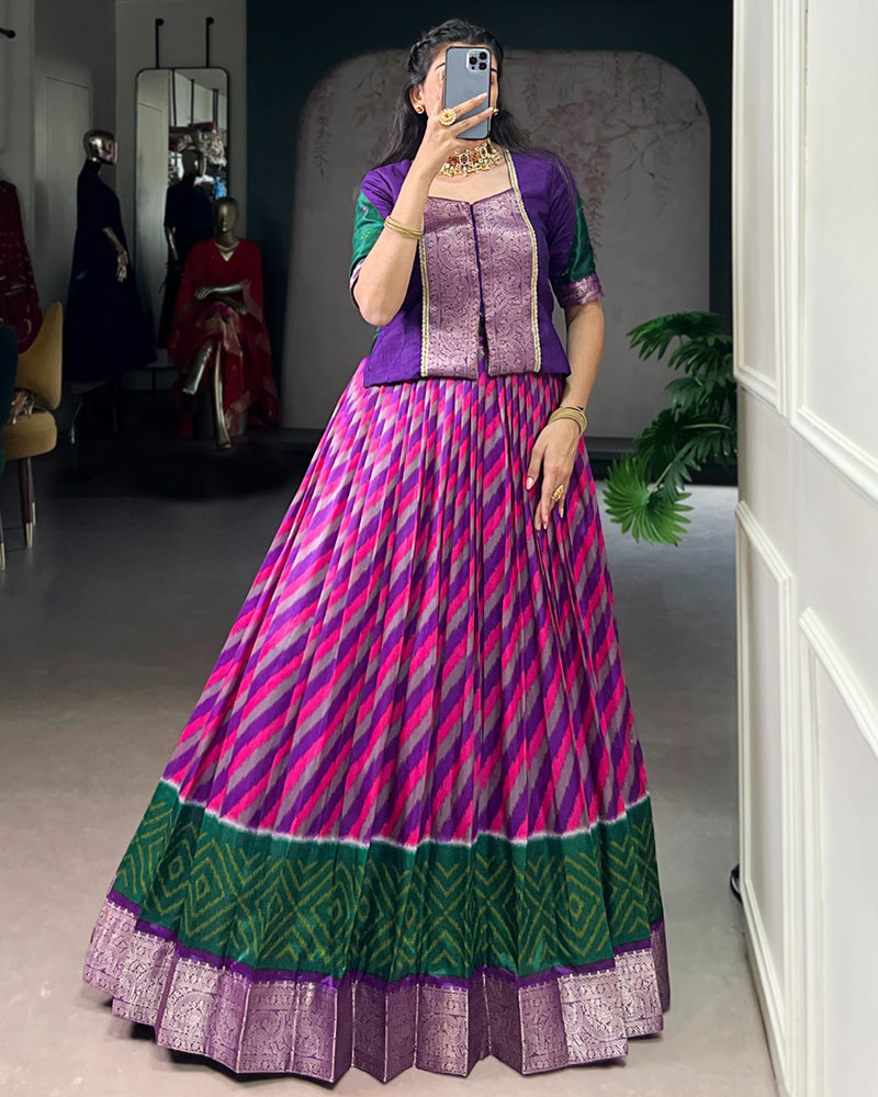 Purple Color Tasar Silk Printed Zari Weaving Lehenga Choli