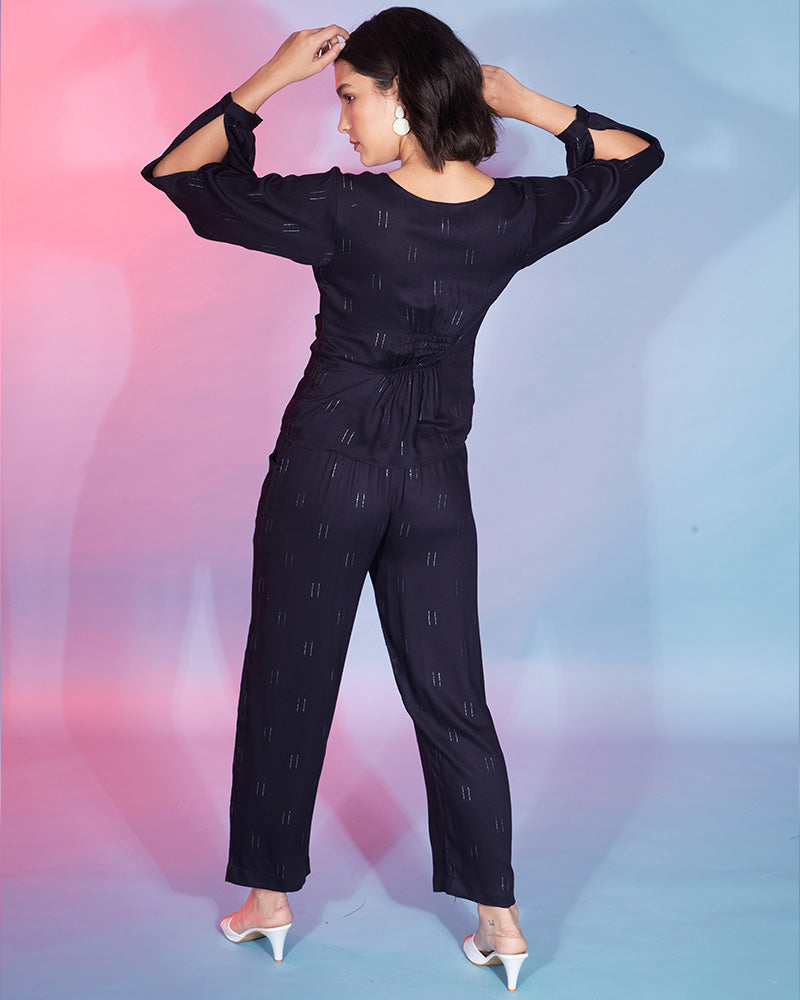 Navy Blue Color Viscose Rayon Co-Ord Set