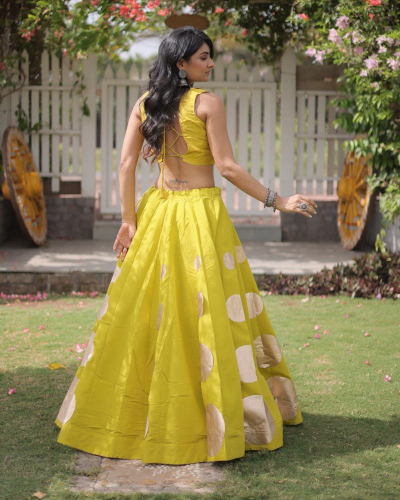 Traditional Parrot Green Roman Silk Navratri Wear Lehenga Choli