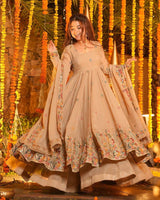 Cream Color Crunchy Silk Embroidered Sharara Suit