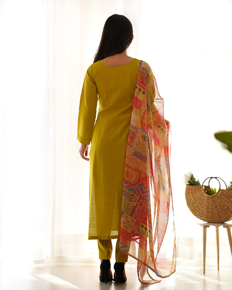 Yellow Color Viscose Three Piece Salwar Suit
