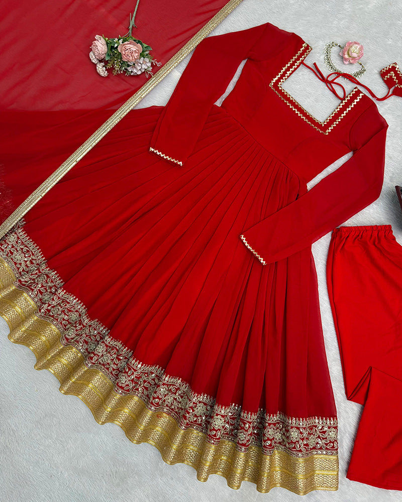 Red Color Georgette Blooming Anarkali Suit