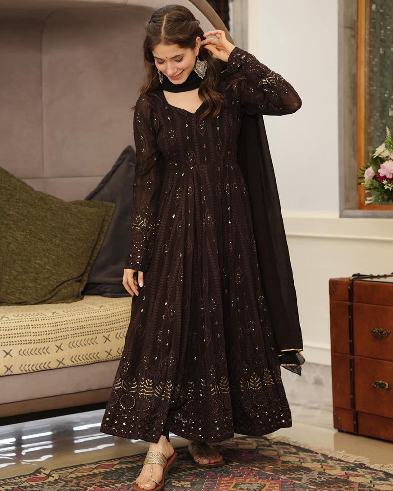 Black Color Pure Georgette Embroidered Gown