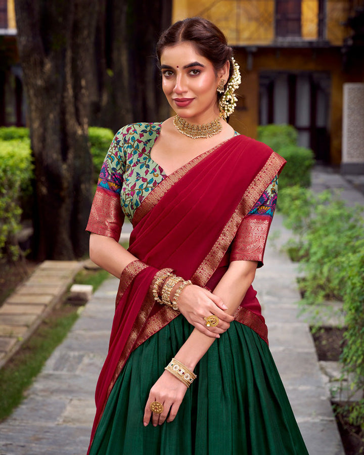 Green Color Aastha Silk Printed Half Saree