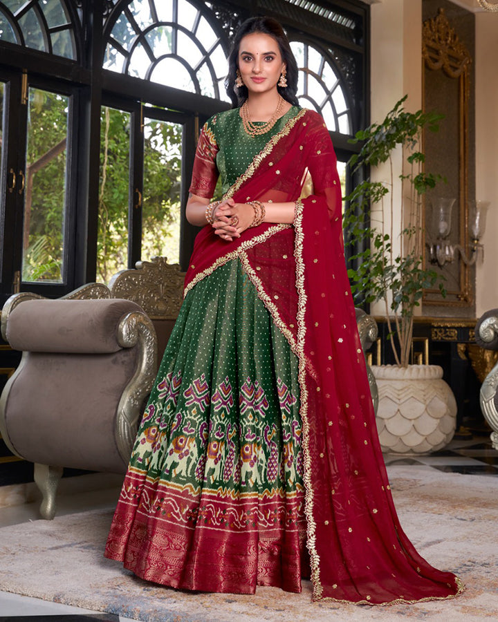Designer Green Color Kanchipuram Lehenga Choli With Dupatta