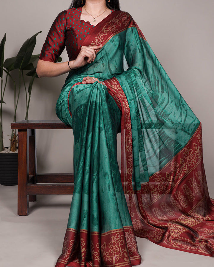 Teal Green Color Rangoli Silk Printed Saree